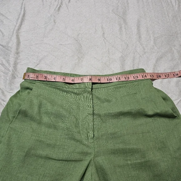 MNG Linen Tailored Pants Flat Front Green Straight Ciggarette Leg Womens Small - Picture 9 of 15
